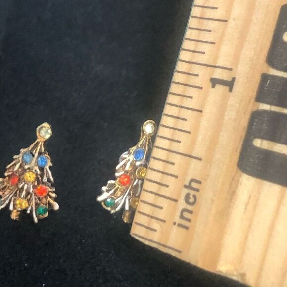vtg christmas earring lot trees candy canes jingle bells 2 pierced one screw ba - Picture 3 of 5